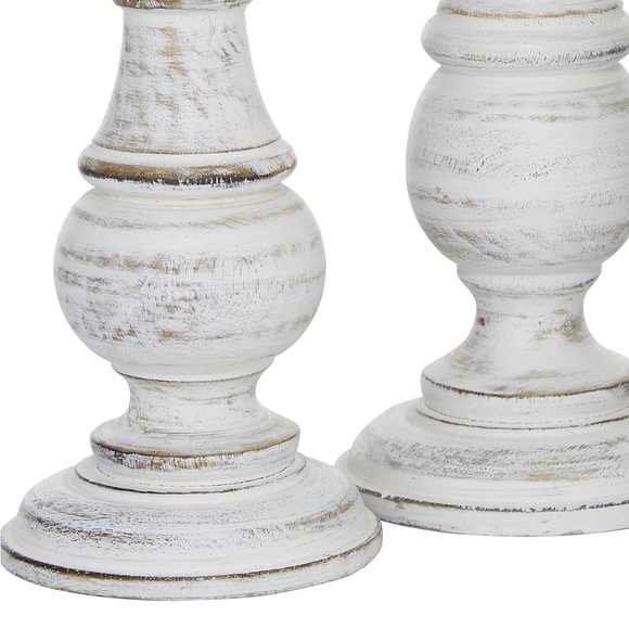 NIB set of three mango wood rustic white pillar candle holders by Deco 79 - Picture 6 of 8